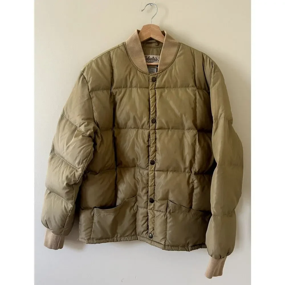 Vintage 90s Tan Cabela's Goose Down Quilted Puffer Coat Hunting Men's Large